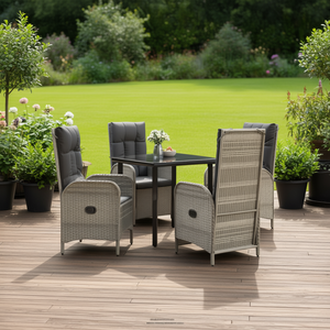 Set da Pranzo Moderno in Rattan per Giardino, 4 Posti, Arredamento da Esterno Resistente alle Intemperie, Design Contemporaneo Grigio - Product Image 2