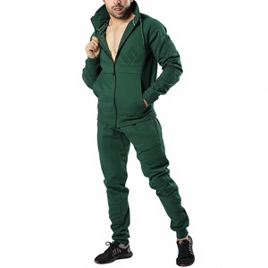 Conjunto Deportivo de Dos Piezas para Hombre, Color Verde Bosque Oscuro, con Capucha y Cremallera Completa, Transpirable, Pantalones Deportivos, Estilo Casual - Product Image 4