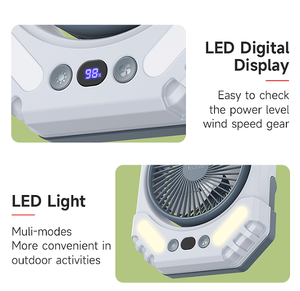 Yobao 75小时长时间使用可充电户外野营挂钩台式风扇，带电源银行功能和发光二极管灯 & 免费帆布包 - Product Image 2