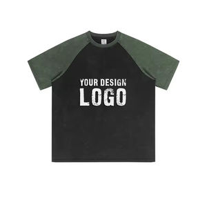 Camiseta de Verano Casual para Hombre, Talla Grande, con Hombros en Contraste de Color, Algodón de Alta Calidad, 285g, Lavada, Estilo Vintage, Holgada - Product Image 6