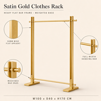 Porte-vêtements simple en acier inoxydable doré brossé, avec barre de base stabilisatrice et joints soudés sans couture, OEM ODM, pour boutiques de vêtements sur mesure