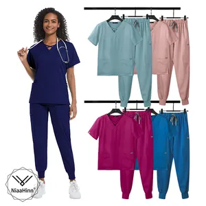 Wholesale Doctors And Nurses Female Scrubs Nurs Uniform Sets Garments Blue Scrub Uniforms Hospital Medical Women Scrubs Set