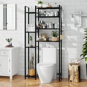 Estante organizador <span class=keywords><strong>de</strong></span> inodoro independiente <span class=keywords><strong>de</strong></span> 8 niveles, 6 ganchos, estantes laterales adicionales, <span class=keywords><strong>de</strong></span> tendencia Simple muebles <span class=keywords><strong>de</strong></span> <span class=keywords><strong>baño</strong></span>, almacenamiento <span class=keywords><strong>de</strong></span> lavandería y balcón - Product Image 2