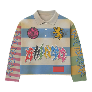 Polo de rayas de algodón 100% para hombre con bordado Vintage con capucha Rugby Top manga larga Casual moda Streetwear de gran tamaño - Product Image 3