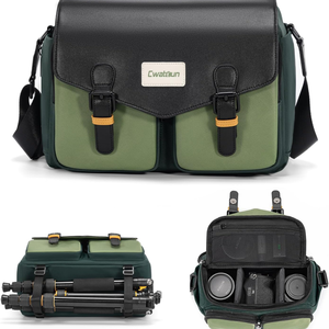 Bolsa de Hombro para Cámara Cwatcun D99 Verde de Gran Capacidad, Bolsa Cruzada para Lentes, Estuche Protector Impermeable para Fotografía al Aire Libre - Product Image 1