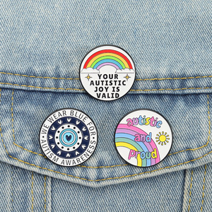 Spilla Smaltata Rotonda per la Consapevolezza sull'Autismo, Distintivo in Lega Arcobaleno per la Salute Mentale Autistica - Product Image 4