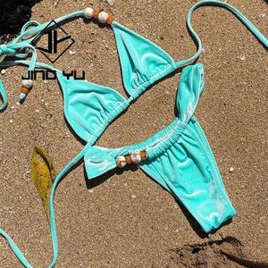 Solid Color Lace-up Chain T Macro Bikini Sexy Backless Swimwear Beachwear 2024 Two Piece Swimsuit - Product Image 6
