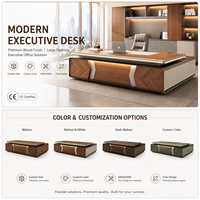 Bureau de direction en placage de bois, bois blanc bicolore avec éclairage LED, grand rangement, bureau de patron pour manager, bureau du président