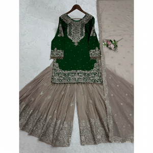 Robe de soirée et dupatta FABZONE en faux georgette avec travail de séquence de codage, perles, dentelle fantaisie - Ensemble de robe élégante avec travail de séquence, modèle FZKD - Product Image 2