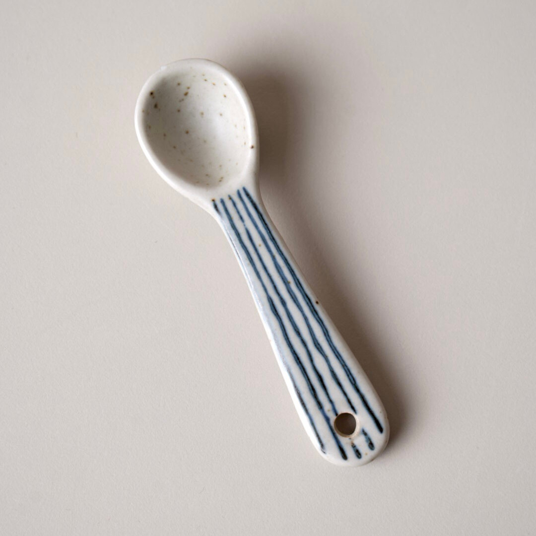 Hand-painted blue striped rustic ceramic drink spoon 105cm