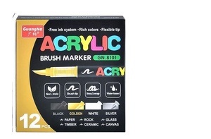 Juego de 12 Marcadores de Pintura Acrílica Dorados y Plateados, de Secado Rápido, con Punta de Pincel Suave, Doble Cara, Borrables, para la Creatividad - Product Image 3