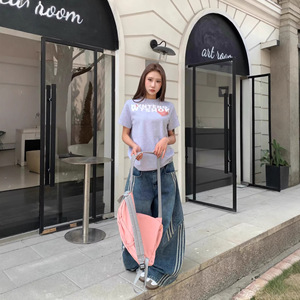 Jeans Americanos Retro Deslavados y Desgastados para Mujer, Primavera, Nuevos, con Tres Rayas, Corte de Bota, Pantalones Largos, Bonitos - Product Image 2