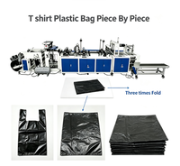 Machine automatique de fabrication de sacs en plastique à trois plis pour t-shirts, en rouleau, avec matériaux HDPE/LDPE/RECYCLES