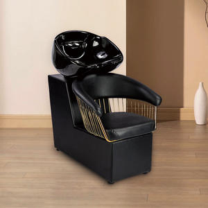 Semi-Reclining <b>Hair</b> Salon Shampoo Bed with Special Flushing <b>Massage</b> Feature Ceramic Basin Shampoo Bed for Salon Use - Product Image 1