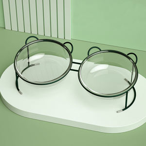 Rts tigela de vidro dupla para gato, tigela de comida para cachorro e gato com armação de ferro, suporte dourado, tigela de alimentação elevada, acessórios para animais de estimação - Product Image 3