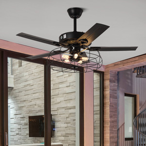 Retro Industrial Ceiling Fan Light With LED Fixed Blade For Living Room Bedroom - Product Image 1