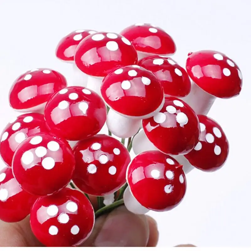 Mini champignons à points rouges, 25 ou 30mm, mousse de Terrarium, pierreries artisanales, piquet de résine artisanat de décoration