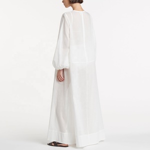 Maxi vestido personalizado de tela de seda sólida para mujer, manga larga, transpirable, verano, abertura alta, vestidos casuales para mujer - Product Image 3