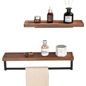 Estante de <span class=keywords><strong>Baño</strong></span>, Estante de Ducha con Toallero, Estante Esquinero de <span class=keywords><strong>Madera</strong></span> para <span class=keywords><strong>Baño</strong></span>, Montado en la Pared, Dorado Cepillado, Organizador de Cocina - Product Image 1