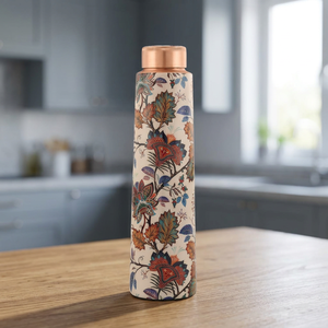 Bouteille de bière en cuivre à imprimé floral, design classique personnalisable avec bouchon push-pull, grande capacité, anti-fuite, écologique, réutilisable - Product Image 1