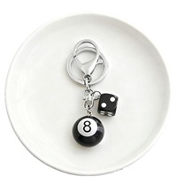 Porte-clés en caoutchouc Y2K noir, motif boule de billard 8, style dé esthétique, mignon et magique, accessoire de sac