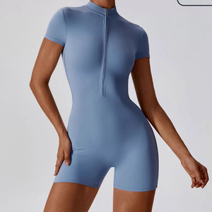Nuova tuta estiva stile occidentale con cerniera Yoga body da <span class=keywords><strong>donna</strong></span> danza atletica aderente pantaloncini a maniche corte - Product Image 3