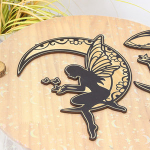 Pendentif ange lunaire en bois, 2 pièces, décoration murale bohème, décoration de la maison, forme irrégulière, matériau en buis - Product Image 4