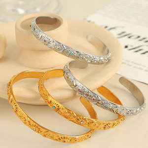 Custom Luxury 316L Stainless Steel 14k 18k Pvd Gold Plated Fashion <b>Bracelet</b> & <b>Bangles</b> Celestial Open <b>Bangle</b> <b>Bracelet</b> for Women - Product Image 2