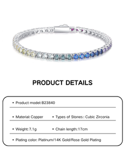 Женский модный медный Теннисный браслет с родиевым покрытием, Радужный циркониевый браслет 8 дюймов - Product Image 4