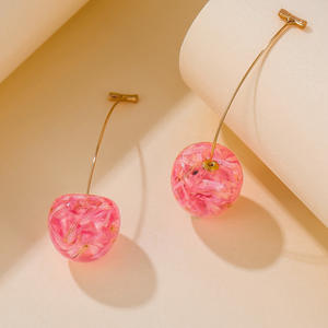 Yeni moda sıcak satmak sevimli kiraz kurutulmuş çiçek reçine meyve tatlı kiraz kolye küpe kadınlar için - Product Image 6