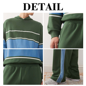 KingSen Street Style Cut and Sewn Striped Hoodie Set Patchwork 2 Piece Tracksuit <b>Comfortable</b> Hoodie With Pants Spring set - Product Image 6