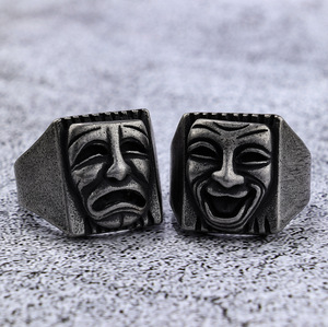 Hip-Hop personalizzato in acciaio al titanio Street Grimace che piange il viso sorridente faccia anello teschio - Product Image 3