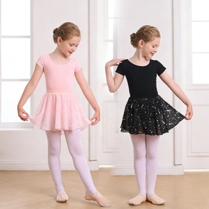 Maillot de Ballet de Manga Corta para Niñas con Vestido Desmontable, Estampado de Estrellas Plateadas, Traje de Danza Infantil de Spandex y Poliéster - Product Image 1
