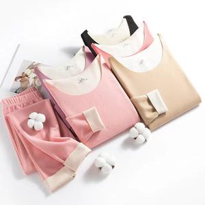 Lana, seta, vestiti autunnali, set di biancheria intima termica da uomo, camicia con fondo in peluche da <span class=keywords><strong>donna</strong></span>, riscaldamento e temperamento costante - Product Image 3