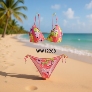 Costume da bagno bikini HDJ a due pezzi con stampa floreale, taglie 42, 44, 46, da spiaggia, elasticizzato, con laccetti laterali e scollo profondo - Product Image 2