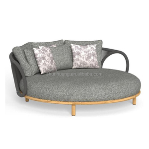 Meubles d'extérieur, lit de repos, chaise longue de <span class=keywords><strong>plage</strong></span>, lit de soleil en bois massif, ensemble de salon ovale de jardin avec coussins - Product Image 3