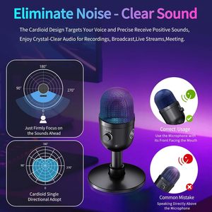 Microphone de jeu USB Type-C avec éclairage RVB pour PC/PS4/<span class=keywords><strong>PS5</strong></span>, double mixage audio/muet, sortie casque 192KHz/24Bit Hi-Fi, condensateur - Product Image 3