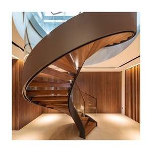 Escadas de nuevo diseño de fábrica 2024 con apariencia de moda escalera curva de estructura de madera de metal circular - Product Image 2