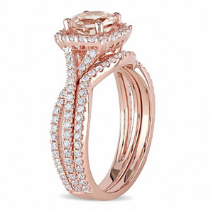 925 Sterling <strong>Silver</strong> Cubic Zircon Halo Rose Gold Plated Emerald Cut <strong>Ring</strong> <strong>Set</strong> - Product Image 6