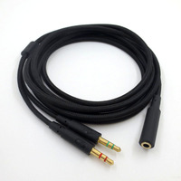 Kabel Splitter PC kepang, kabel ekstensi untuk Kingston HyperX Cloud Stinger Mix Alpha headset Gaming 3.5mm kabel splitter