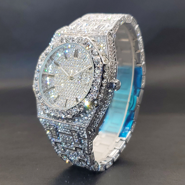 Droshipping Quartz Watches For Men Octagonal Case Luxury Diamond Watch With Big Zircon Bezel Fashion Hip Hop Hand Clock