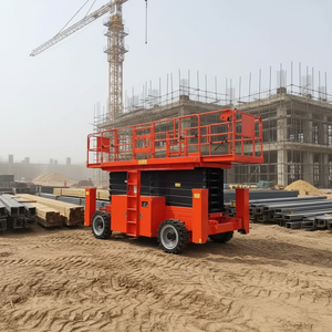 Alat Pengangkat Gunting Listrik Off Road Tinggi Angkat 16m dengan Kaki Penyangga - Product Image 1