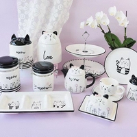 Pot en céramique chat mignon, étanche, compatible micro-ondes, design peint à la main, moderne et minimaliste, pour ranger bonbons et snacks