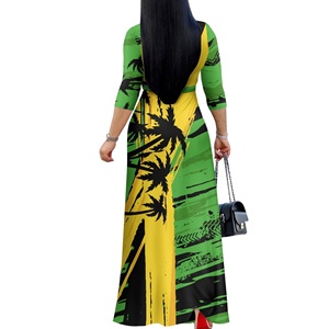 Jamaica Flag Jamaican Design Women's Floral Print Maxi Dresses Summer Casual <strong>3</strong> 4 Sleeve V-Neck Wrap Tie Waist Long Dress S-5XL - Product Image 2