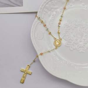 JML oro rosa <span class=keywords><strong>rosario</strong></span> religioso 14k collana croce all'ingrosso laminato oro Tri colore Saint Jude benedetto gesus Mary gioielli uomini - Product Image 6