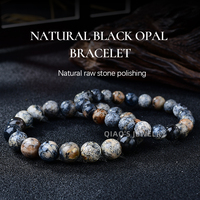 Bracelet en opale noire naturelle - Bijoux rétro en agate tendance - Perles enfilées pour hommes et femmes - Cadeau en gros