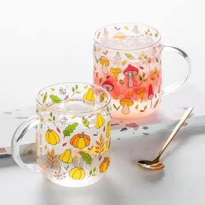 Mushroom Lemon Pumpkin Pattern Tazas de vidrio resistentes al calor <span class=keywords><strong>con</strong></span> asa para el desayuno Leche Café - Product Image 1