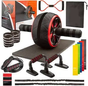 Conjunto de ginástica 17 em 1, equipamento fitness para treino abdominal, treinamento muscular, abs, roda de rolo com esteira