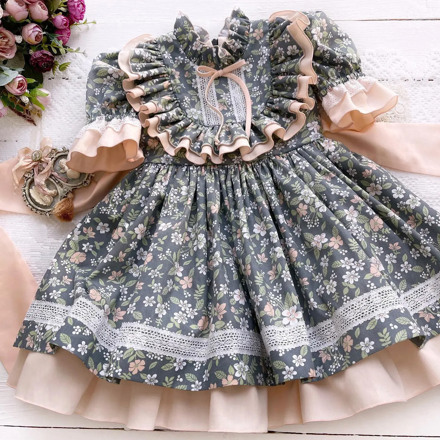 Kleinkind Kinder Mädchen Loyal Court Kleider für spanische Stil Säugling Baby Blume Elegante Lolita Cos Geburtstags feier Prinzessin Kostüm