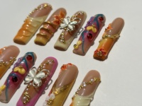 Faux ongles à presser faits main 3D Papillon Floral Coccinelle, longs carrés de luxe avec perles et strass pour salon, vente en gros et revente